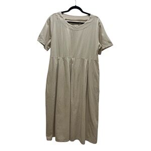Elegant Beige Midi cotton & Linen blend Dress with pockets size XL